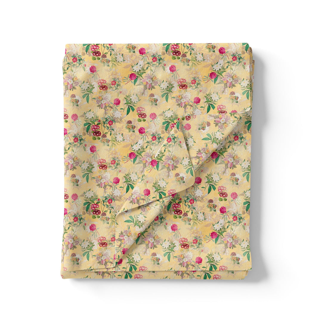 White Lily With Cherry Blossom Floral Flower Digital Printed Fabric - FAB VOGUE Studio®