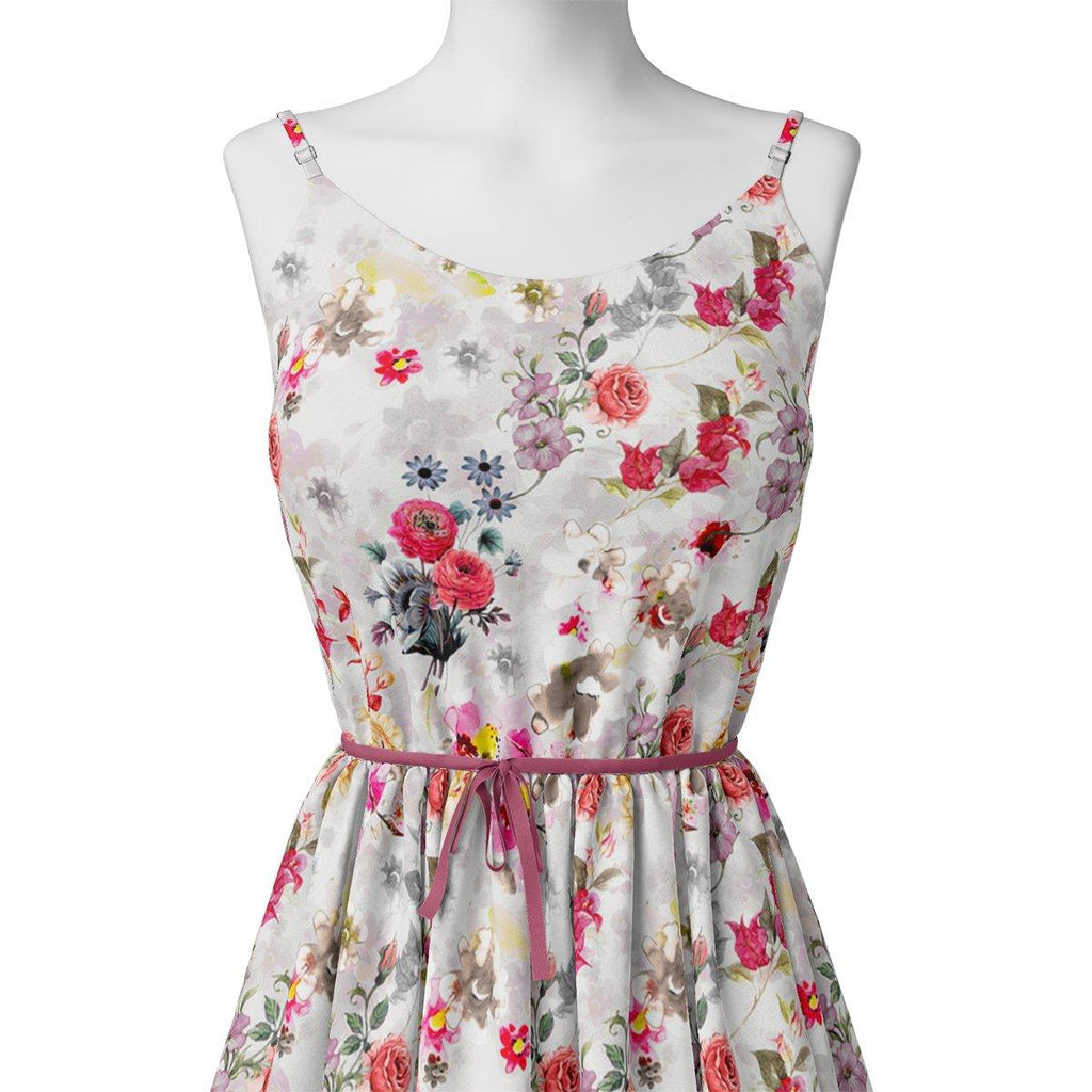 Beautiful Red And Pink Camellia Rose Of Branch Digital Printed Fabric - FAB VOGUE Studio®