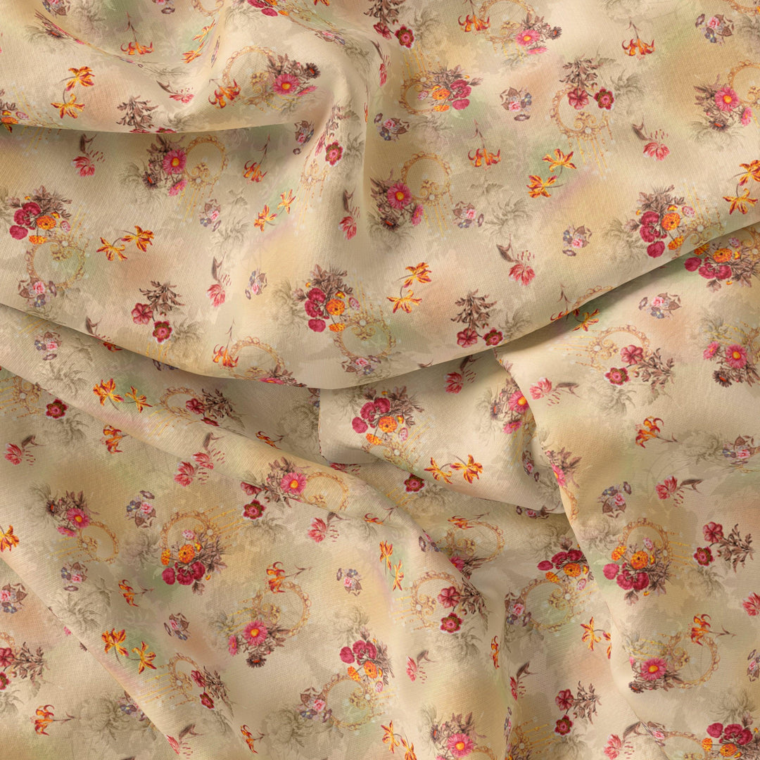 Vintage Seamles Spoted Floral Digital Printed Fabric - Japan Satin - FAB VOGUE Studio®