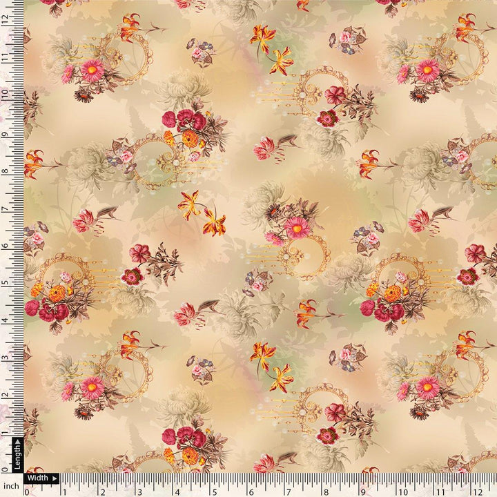 Vintage Seamles Spoted Floral Digital Printed Fabric - Japan Satin - FAB VOGUE Studio®