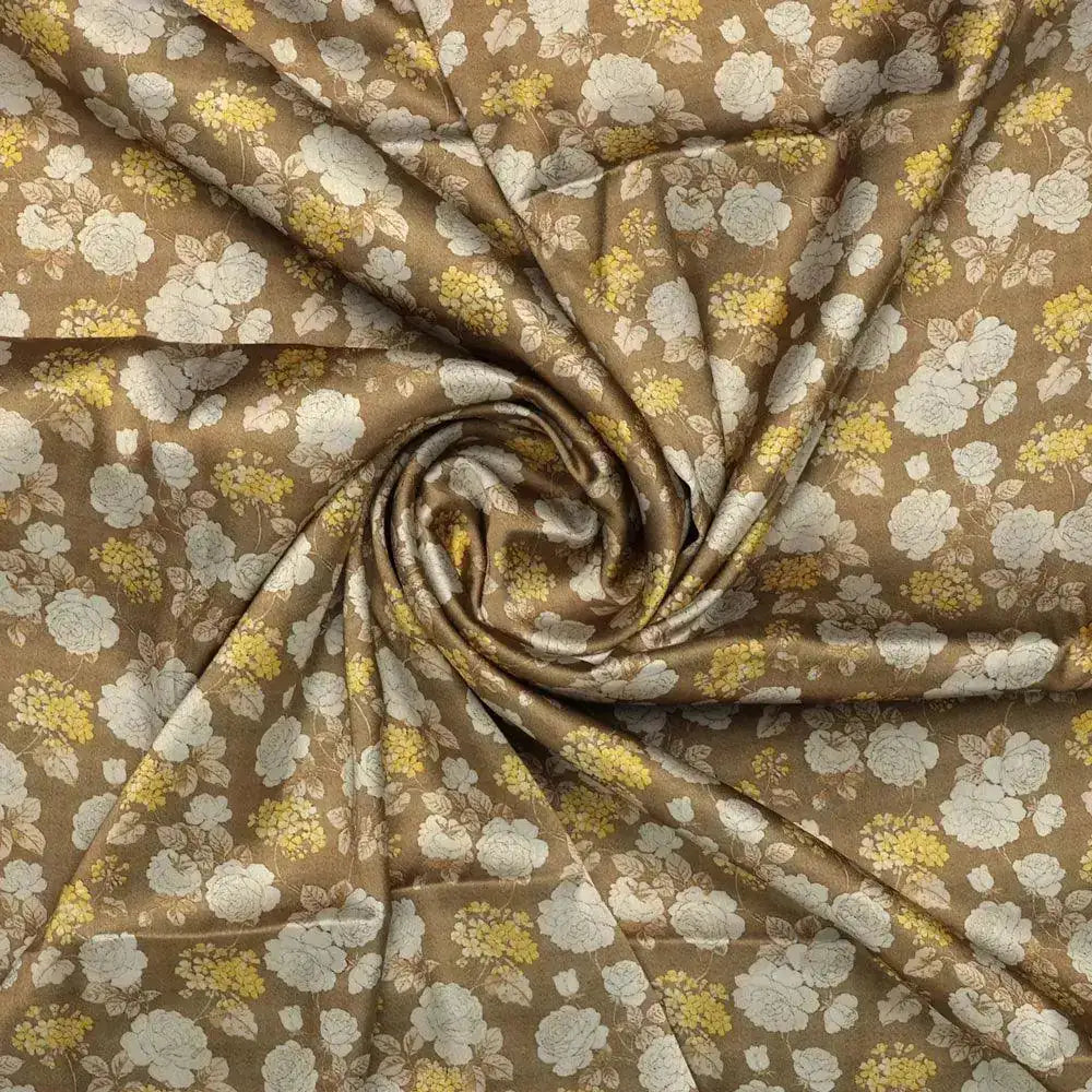 Beautiful Floral Vine Over Brown Base Digital Printed Fabric – js 0 ma09110 110 beautiful floral vine over brown base digital printed fabric 1