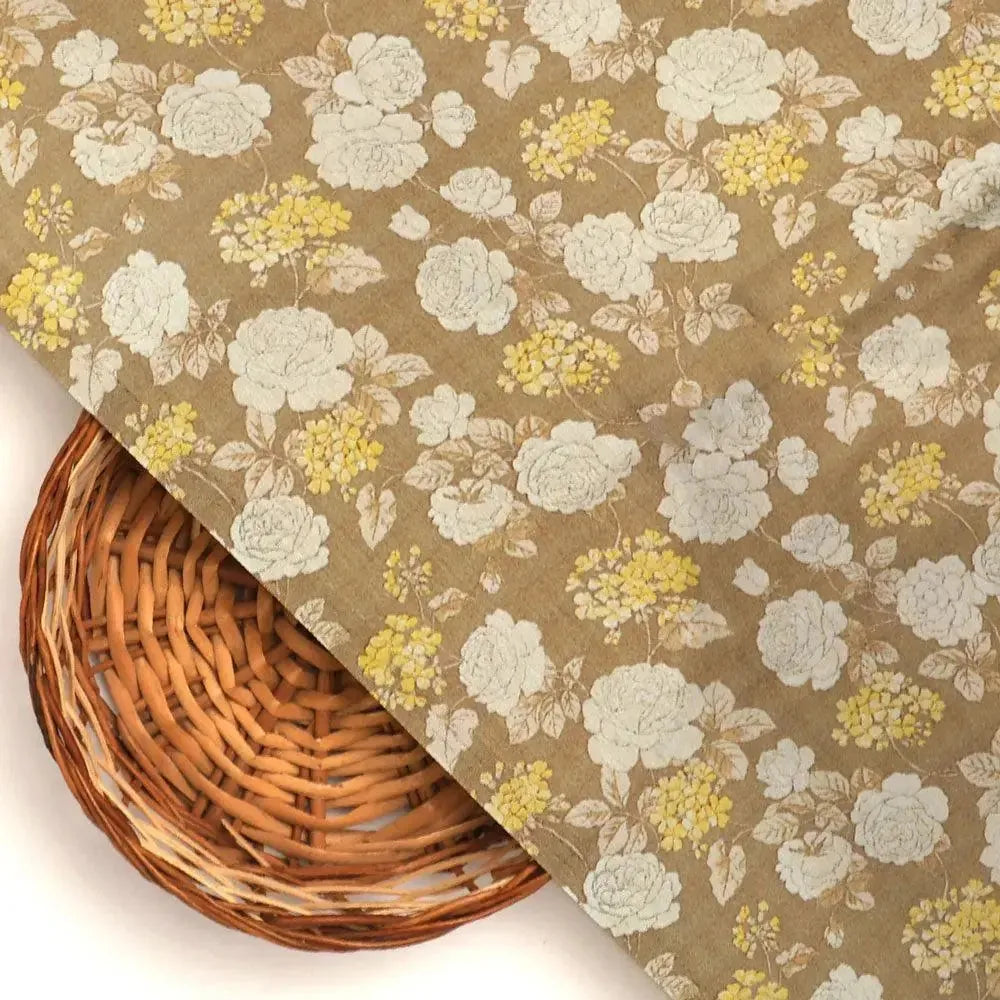 Beautiful Floral Vine Over Brown Base Digital Printed Fabric – js 0 ma09110 110 beautiful floral vine over brown base digital printed fabric 2