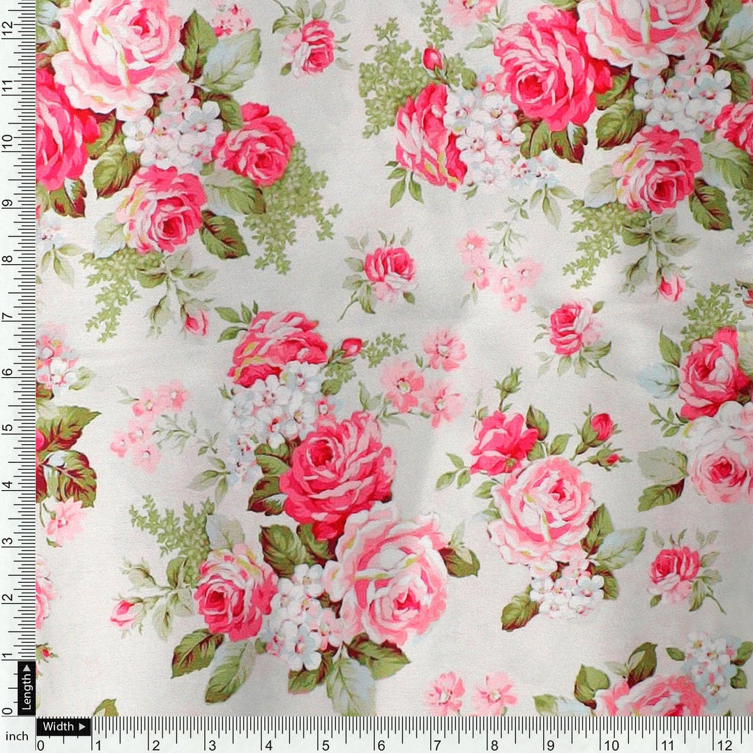 Bunch Of Flower White Orchid Digital Printed Fabric - Japan Satin - FAB VOGUE Studio®