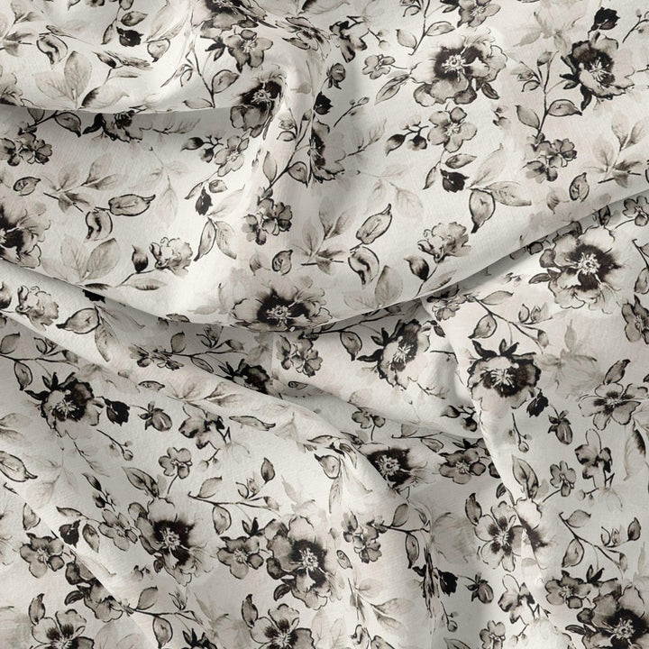 Black And White Orchid Digital Printed Fabric - FAB VOGUE Studio®