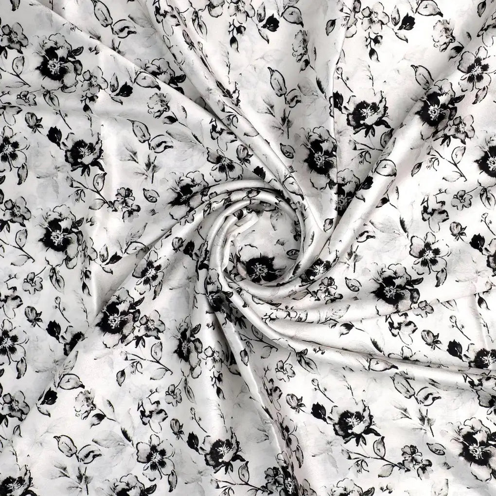 Black And White Orchid Digital Printed Fabric - Japan Satin – js 0 ma09708 110 black and white orchid digital printed fabric japan satin 1