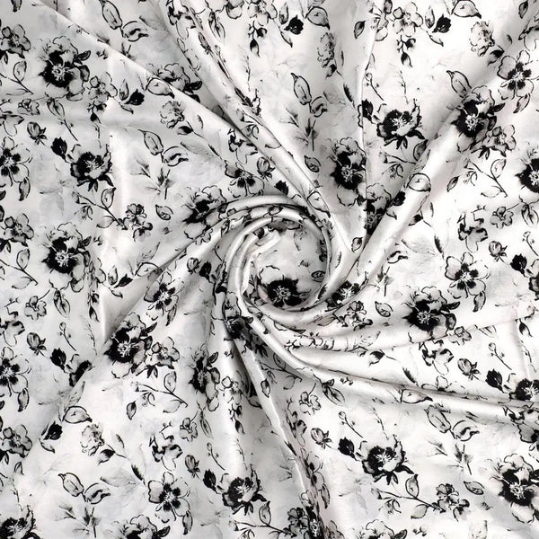 Black And White Orchid Digital Printed Fabric - Japan Satin – js 0 ma09708 110 black and white orchid digital printed fabric japan satin 1