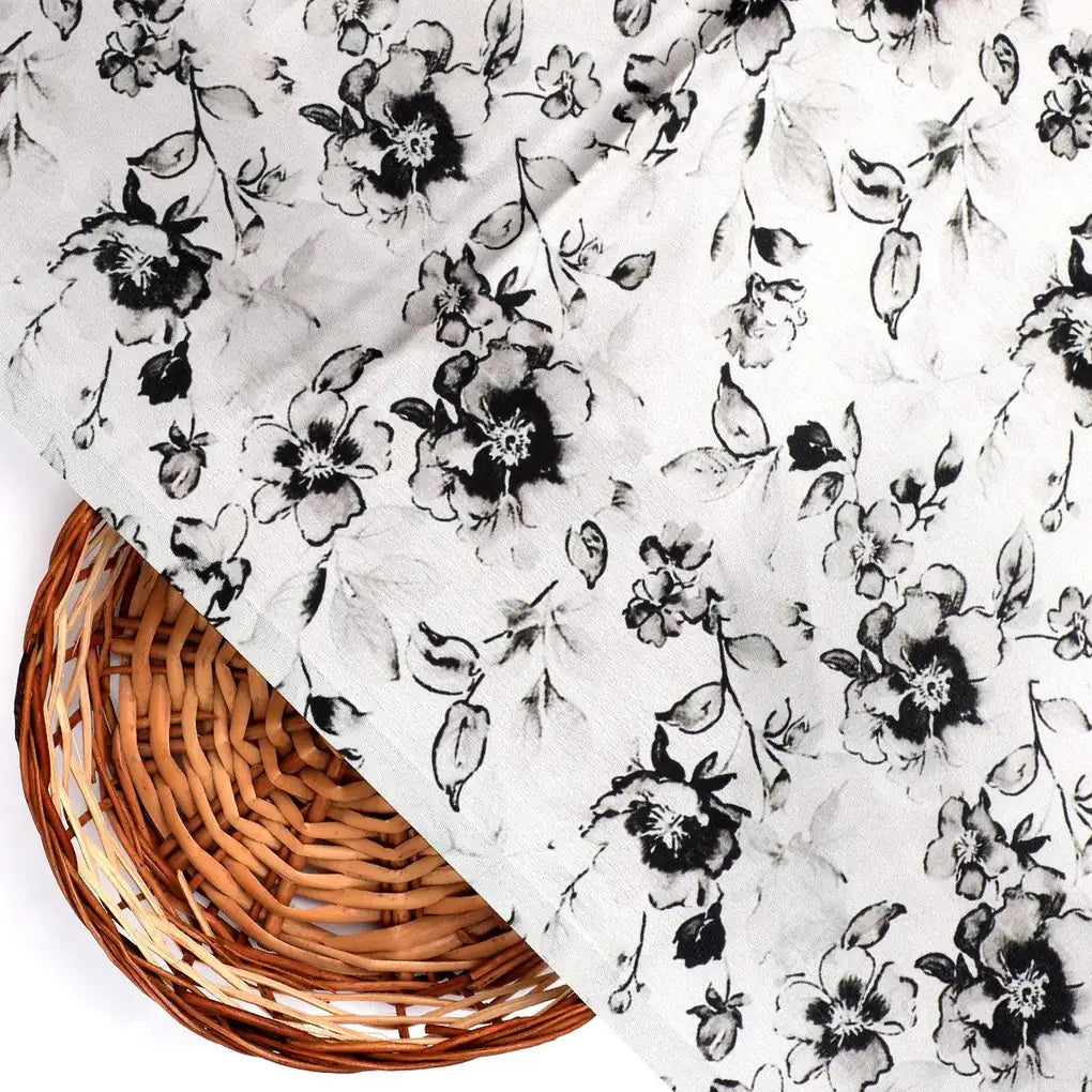 Black And White Orchid Digital Printed Fabric - Japan Satin – js 0 ma09708 110 black and white orchid digital printed fabric japan satin 2