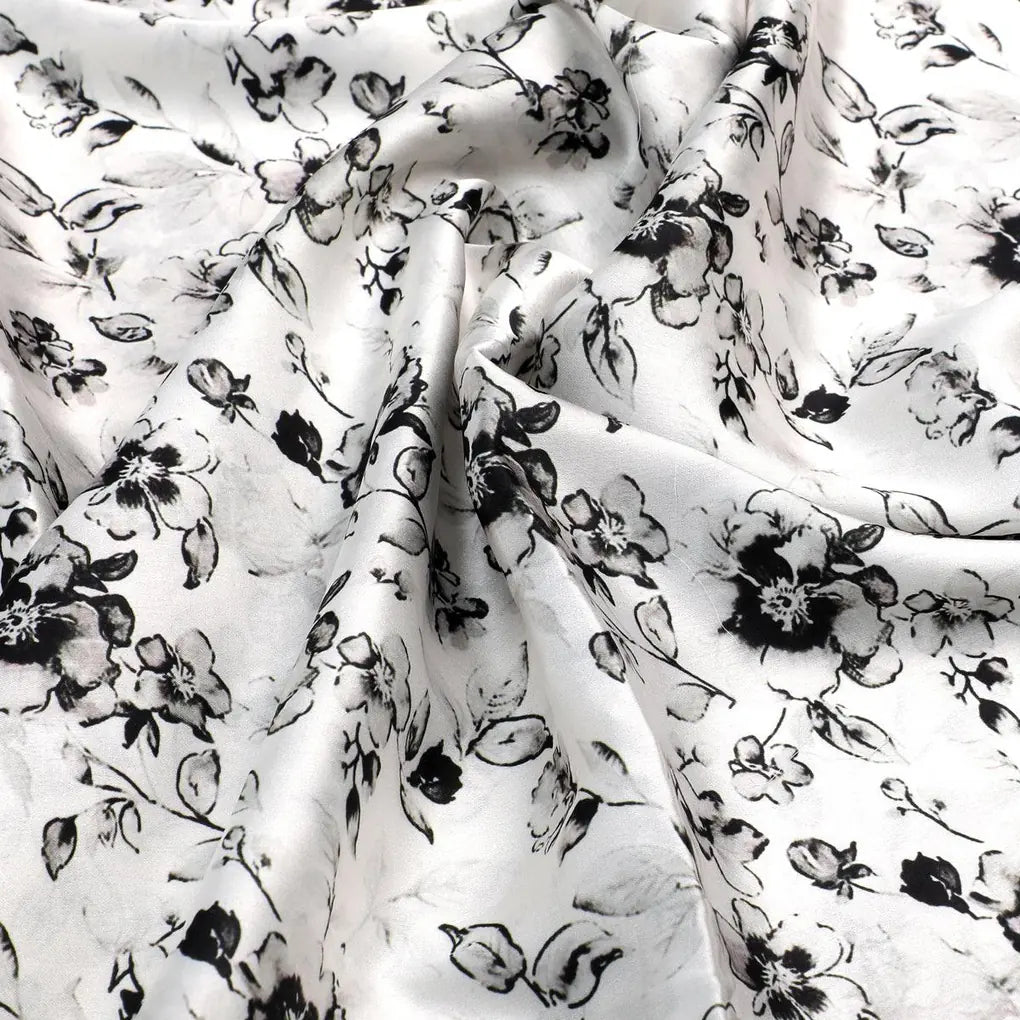 Black And White Orchid Digital Printed Fabric - Japan Satin – js 0 ma09708 110 black and white orchid digital printed fabric japan satin 3
