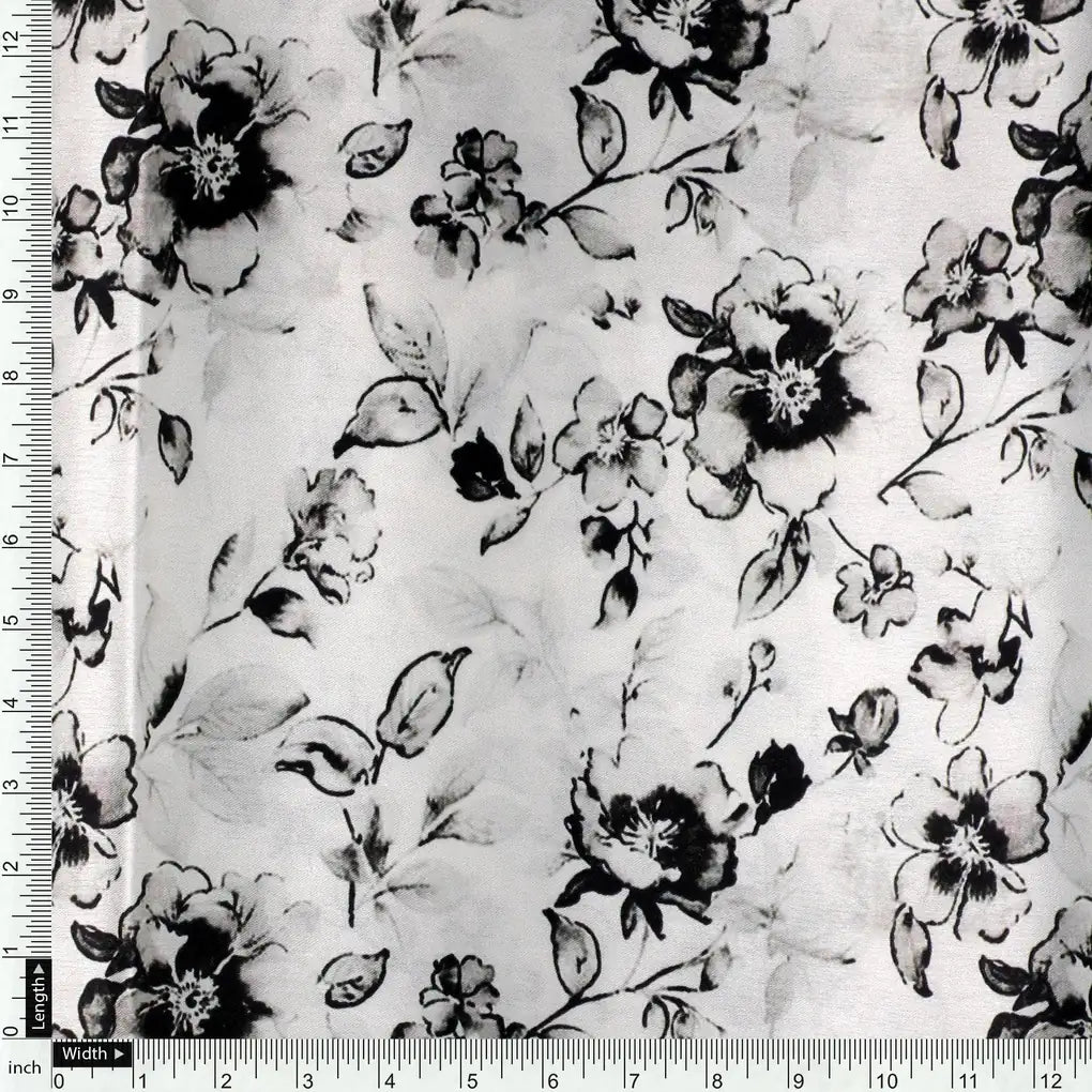 Black And White Orchid Digital Printed Fabric - Japan Satin – js 0 ma09708 110 black and white orchid digital printed fabric japan satin 4