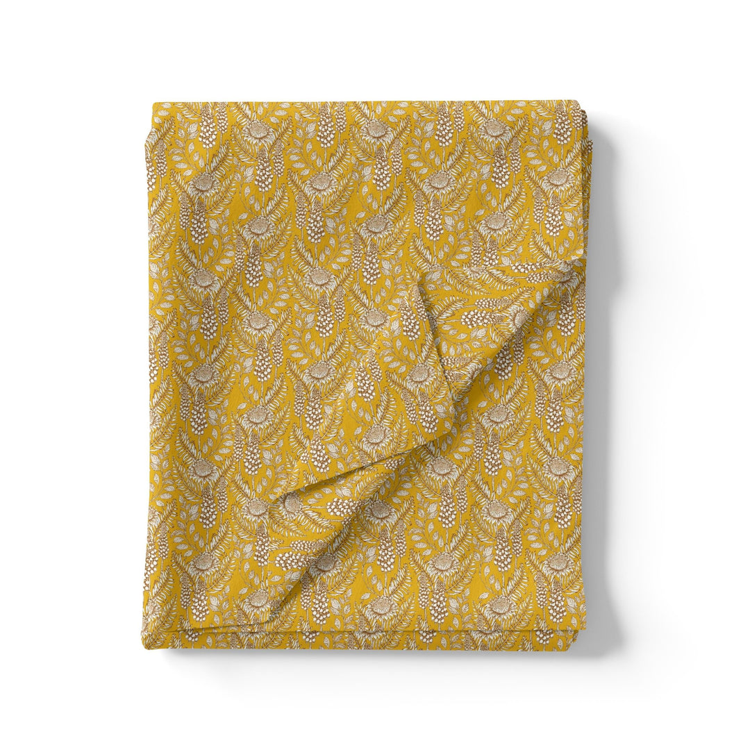 Silver Baroque Flower With Yellow Background Digital Printed Fabric - FAB VOGUE Studio®