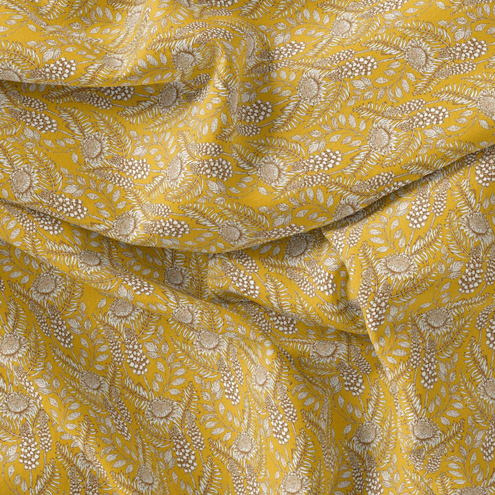 Silver Baroque Flower With Yellow Background Digital Printed Fabric - FAB VOGUE Studio®