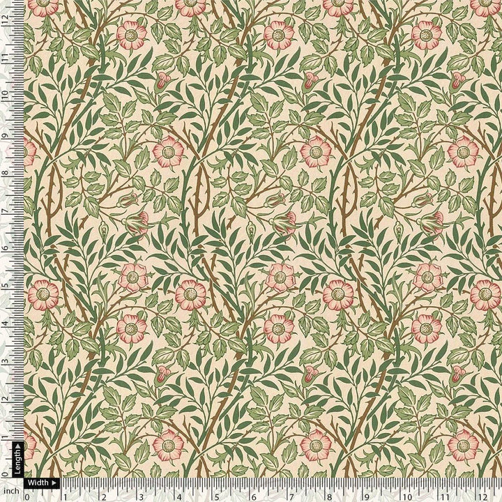 Western Flowers Small Leaves Digital Printed Fabric - FAB VOGUE Studio®
