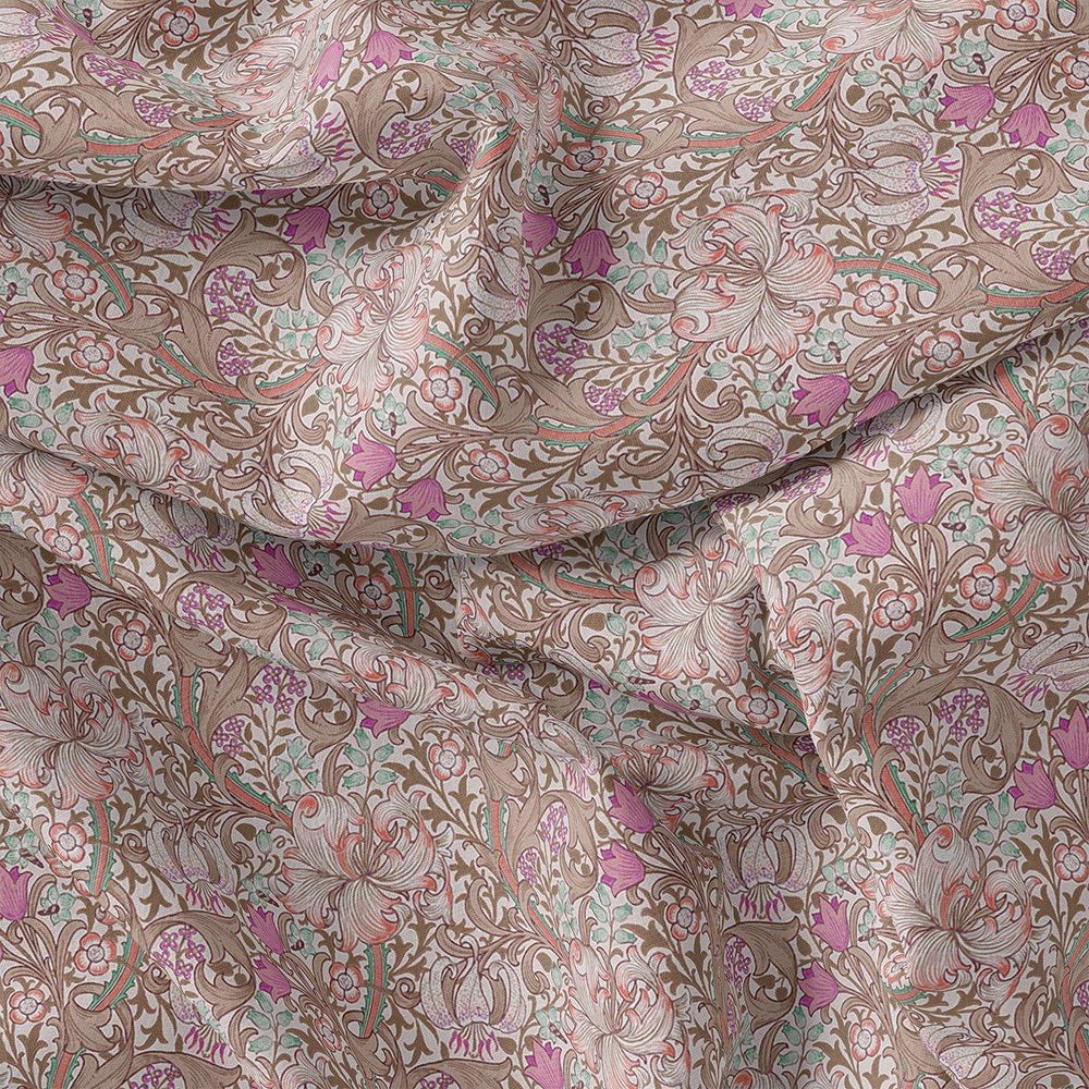 Festive Curve Design Pink Doted Flower Digital Printed Fabric - FAB VOGUE Studio®