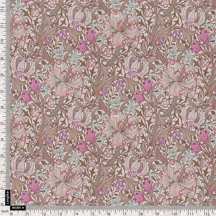 Festive Curve Design Pink Doted Flower Digital Printed Fabric - FAB VOGUE Studio®