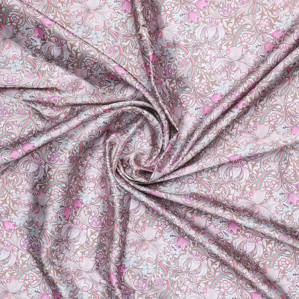 Festive Curve Design Pink Doted Flower Digital Printed Fabric - Japan Satin – js 0 ta 06000 110 festive curve design pink doted flower digital printed fabric japan satin 1