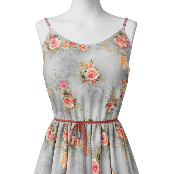 Bright Vintage Pink With Orange Rose Digital Printed Fabric – js 0 ta 06446 110 bright vintage pink with orange rose digital printed fabric 2 - alternate view