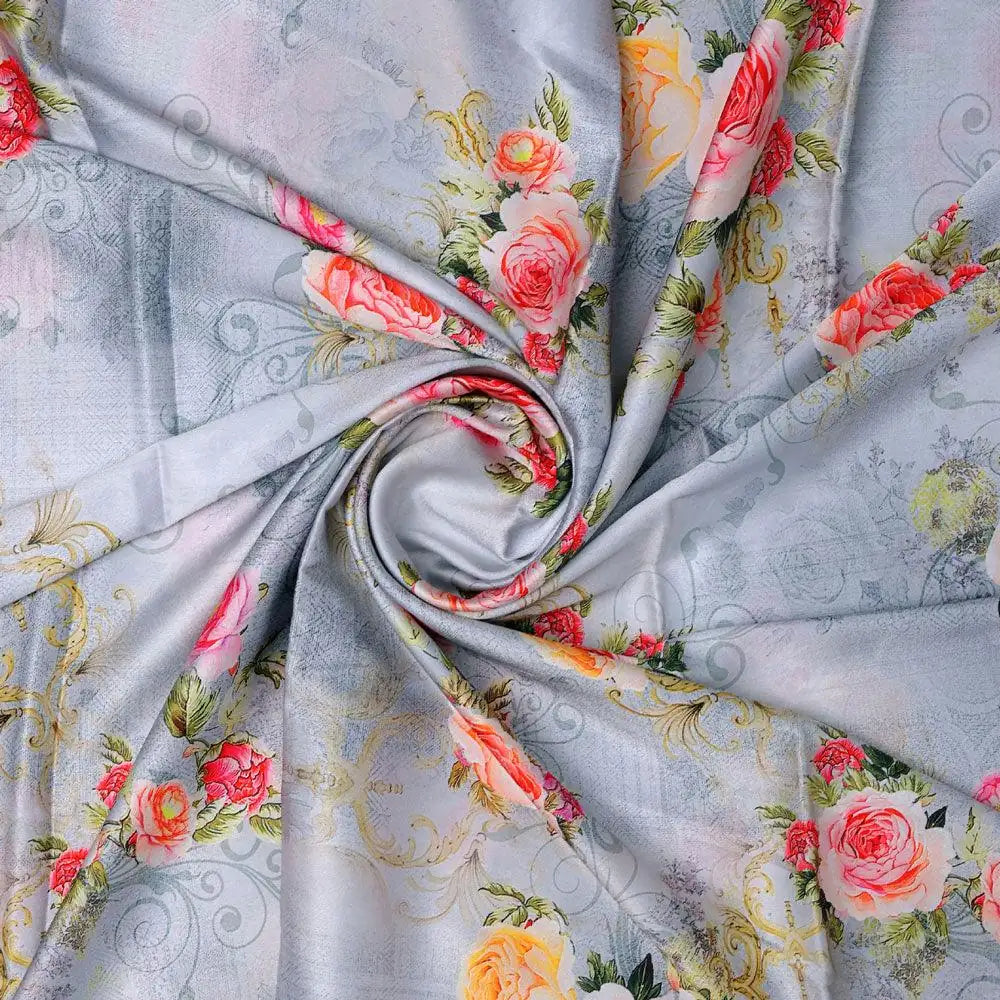 Bright Vintage Pink With Orange Rose Digital Printed Fabric - Japan Satin – js 0 ta 06446 110 bright vintage pink with orange rose digital printed fabric japan satin 2