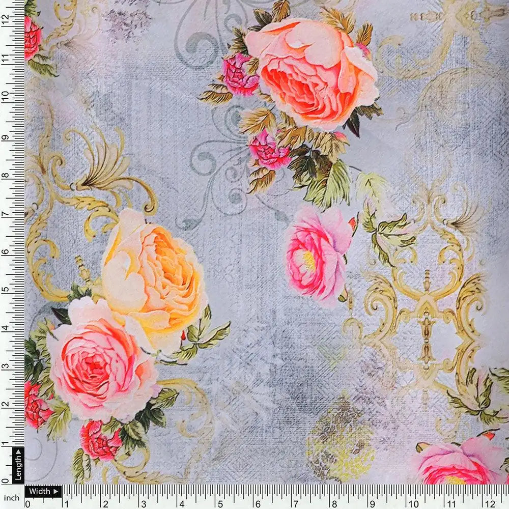 Bright Vintage Pink With Orange Rose Digital Printed Fabric - Japan Satin – js 0 ta 06446 110 bright vintage pink with orange rose digital printed fabric japan satin 4