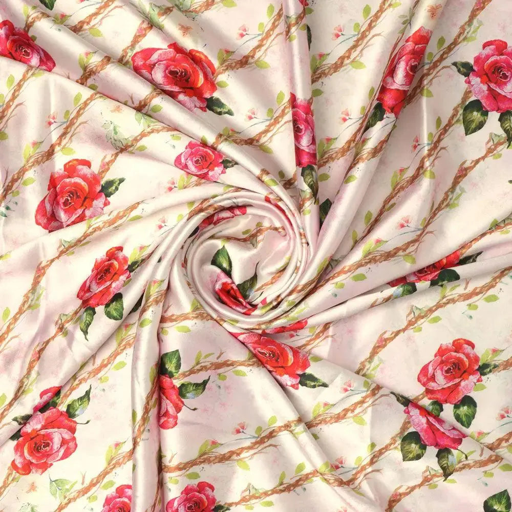 Autumnal Red Roses With Leaves Digital Printed Fabric - Japan Satin – js 0 ta 06478 110 autumnal red roses with leaves digital printed fabric japan satin 1