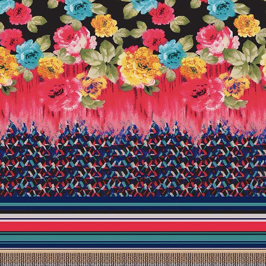Stripes With Flower Digital Printed Fabric - FAB VOGUE Studio®