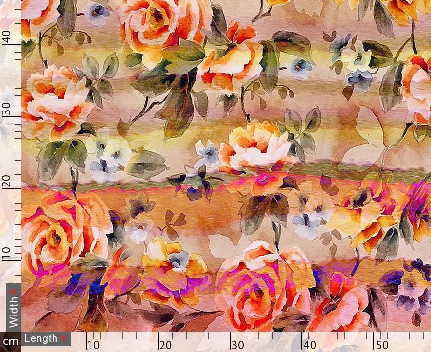 Red Rose With Stripes Digital Printed Fabric - FAB VOGUE Studio®