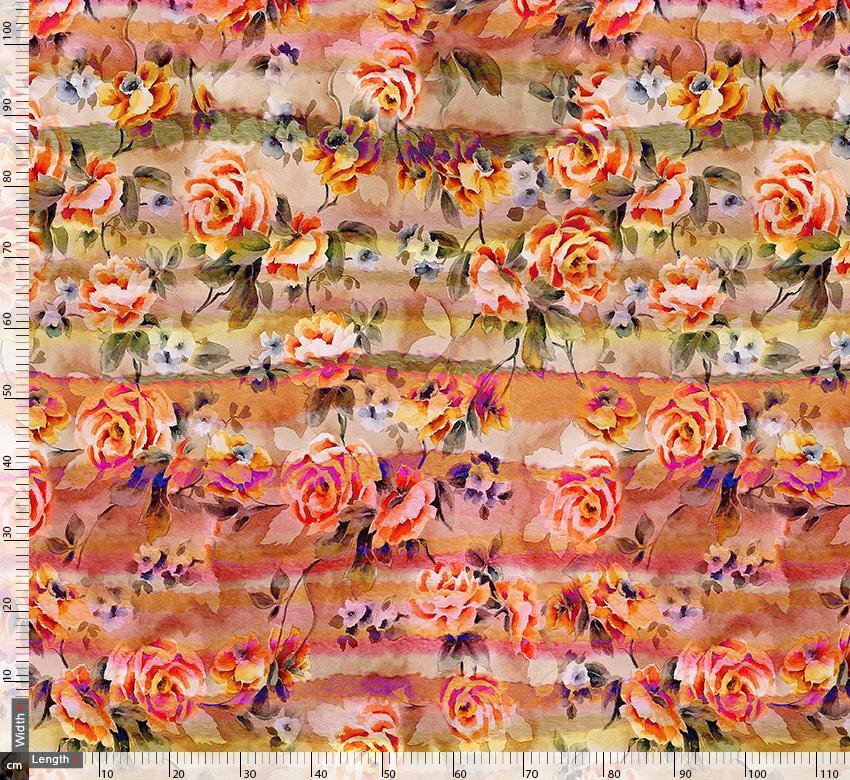 Red Rose With Stripes Digital Printed Fabric - FAB VOGUE Studio®