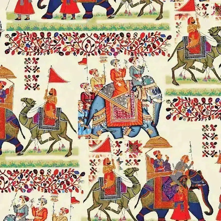 Stylized Camel And Elephant Repeat Digital Printed Fabric – js 0 ta0012 110 stylized camel and elephant repeat digital printed fabric 1