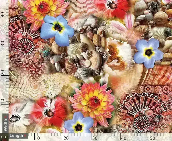 Shells And Flowers Digital Printed Fabric – js 0 ta0020 110 shells and flowers digital printed fabric 2 - alternate view