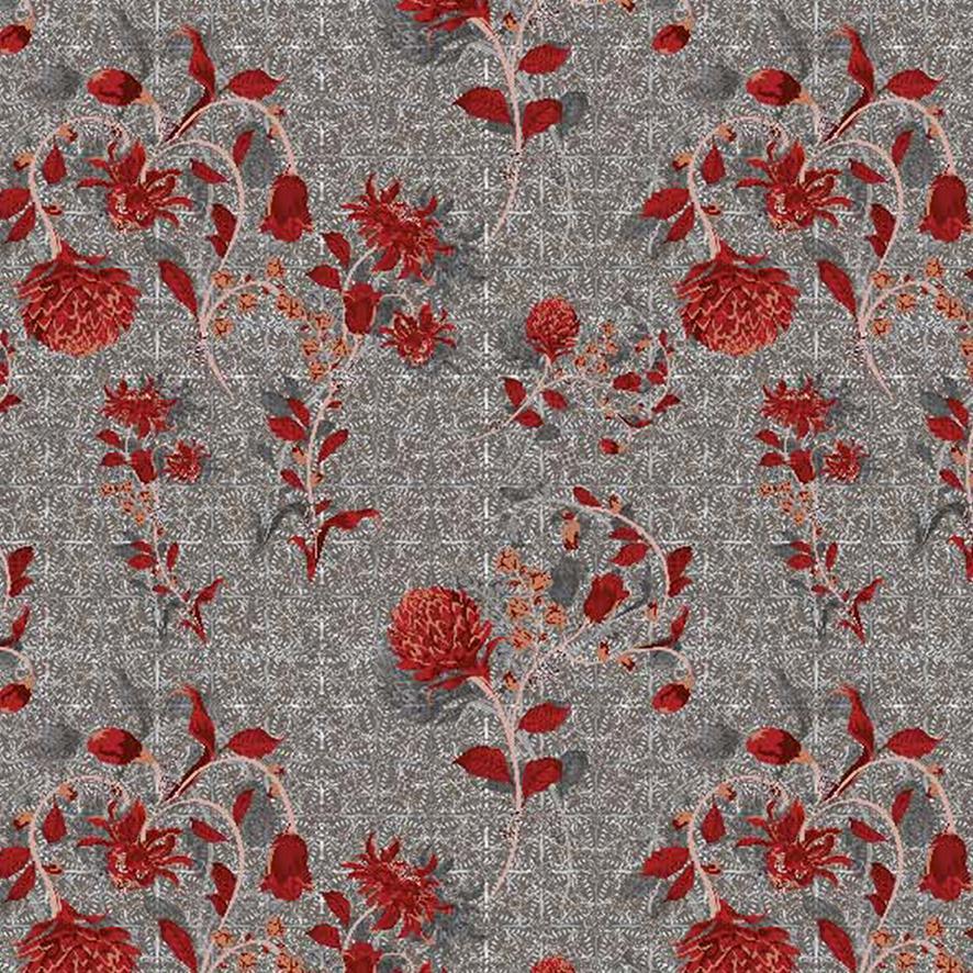 Vintage Look Red Flower Digtal Printed Fabric - FAB VOGUE Studio®