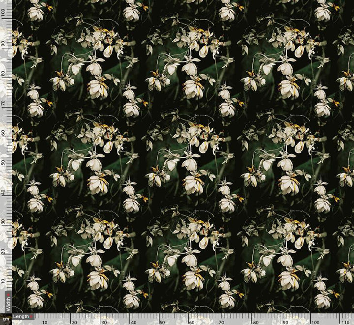 White Flower Branch Digtal Printed Fabric - FAB VOGUE Studio®