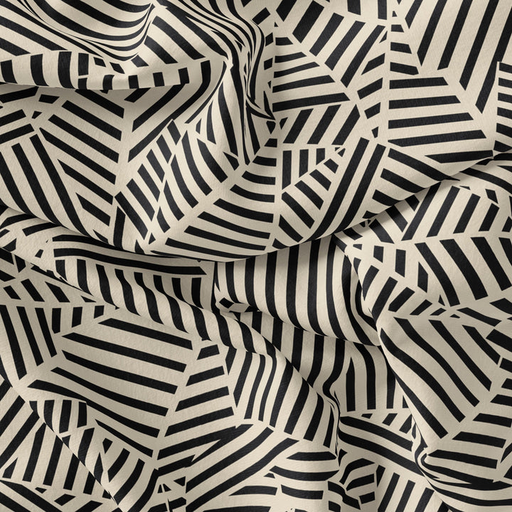 Attractive Black Strips With Bone Colour Digital Printed Fabric - FAB VOGUE Studio®