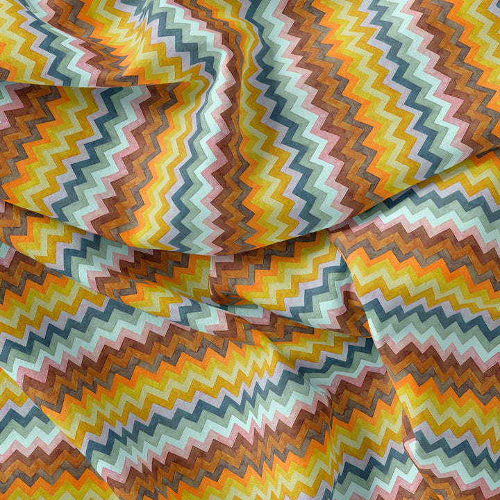Classic Zigzag Multicolour Waves Digital Printed Fabric - FAB VOGUE Studio®