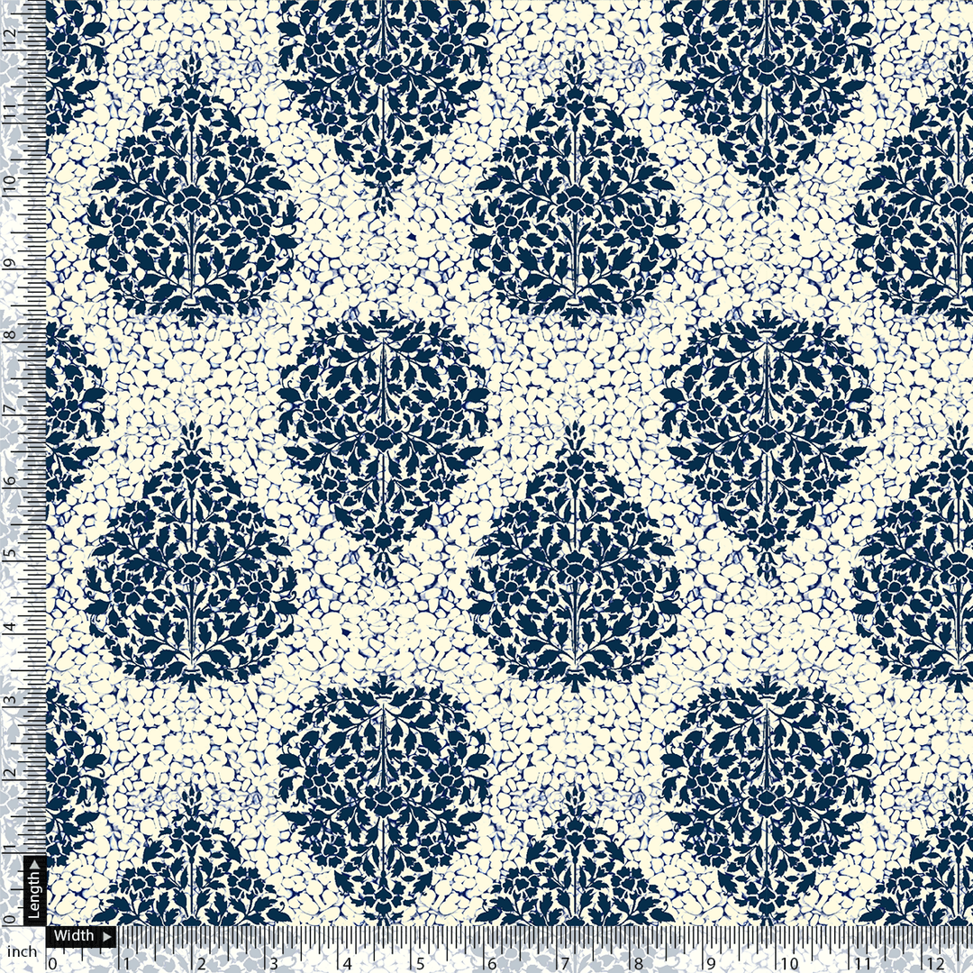 Aspen Blue Leaves Creamy Stone Digital Printed Fabric - FAB VOGUE Studio®