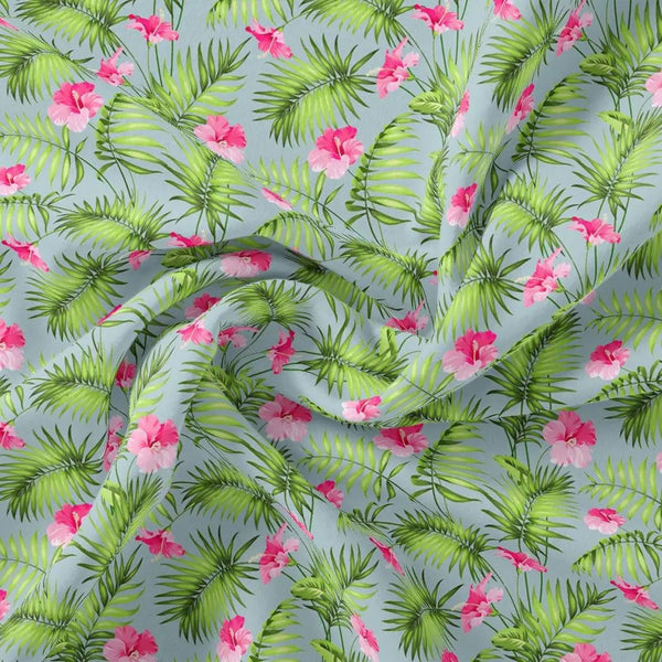 Tropical Leaves Pink Hibiscus Flower Digital Printed Fabric – js 0 ta0216 110 tropical leaves pink hibiscus flower digital printed fabric 1