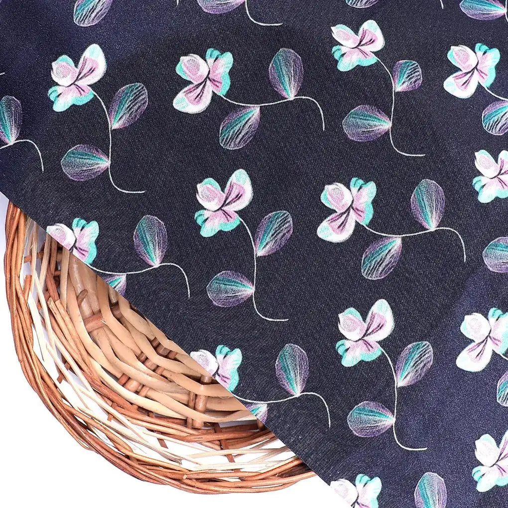 Flowers Floating over Blue Base Digital Printed Fabric – js 0 ta03001 110 flowers floating over blue base digital printed fabric 2