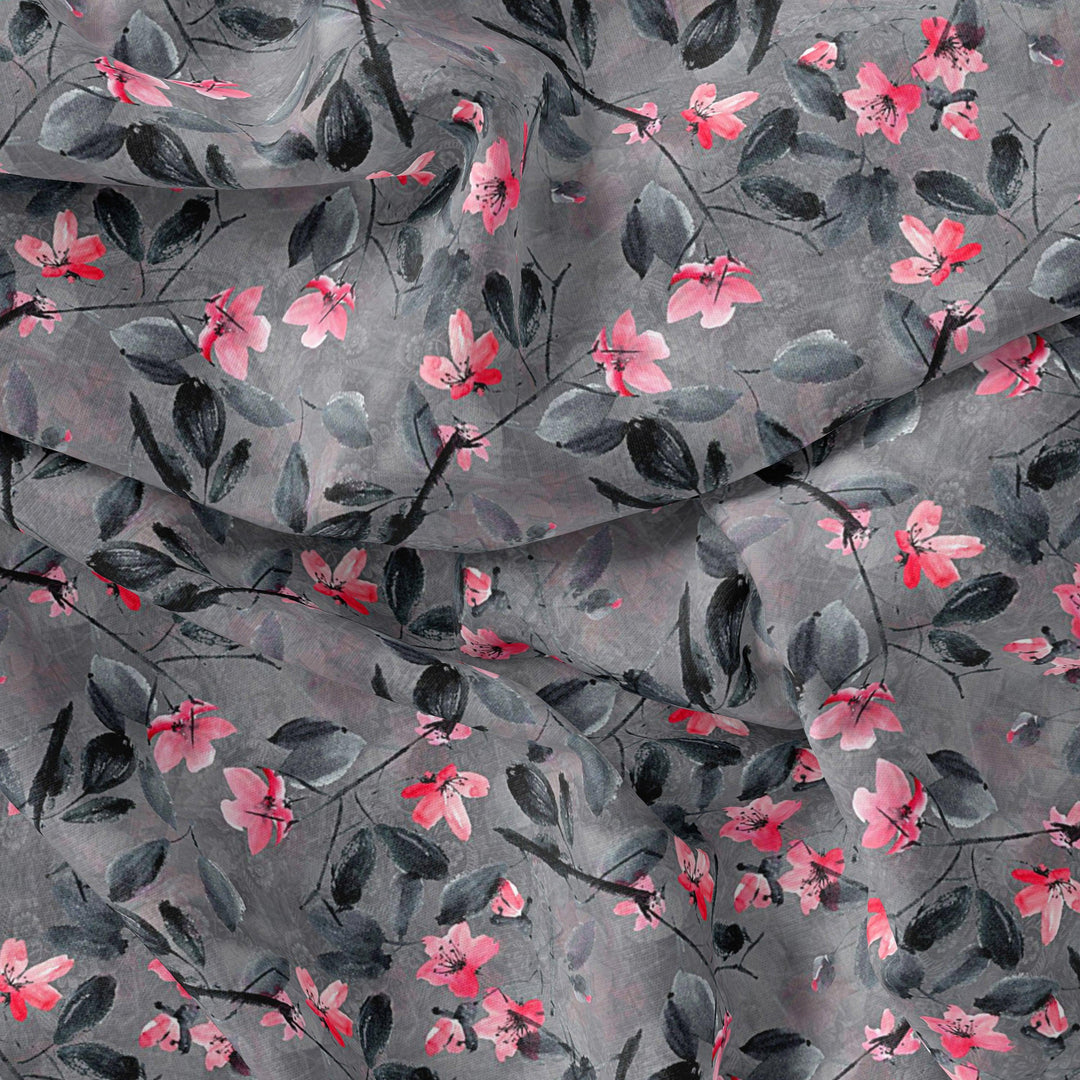 Rustic Looked Pink Flower Digital Printed Fabric - Japan Satin - FAB VOGUE Studio®
