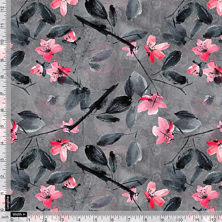 Rustic Looked Pink Flower Digital Printed Fabric - Japan Satin - FAB VOGUE Studio®