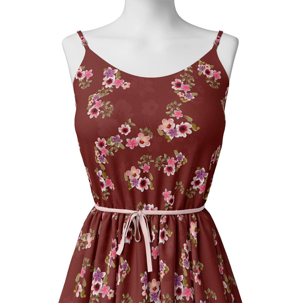 Floating Flowers With Marron Red Digital Printed Fabric - Japan Satin - FAB VOGUE Studio®