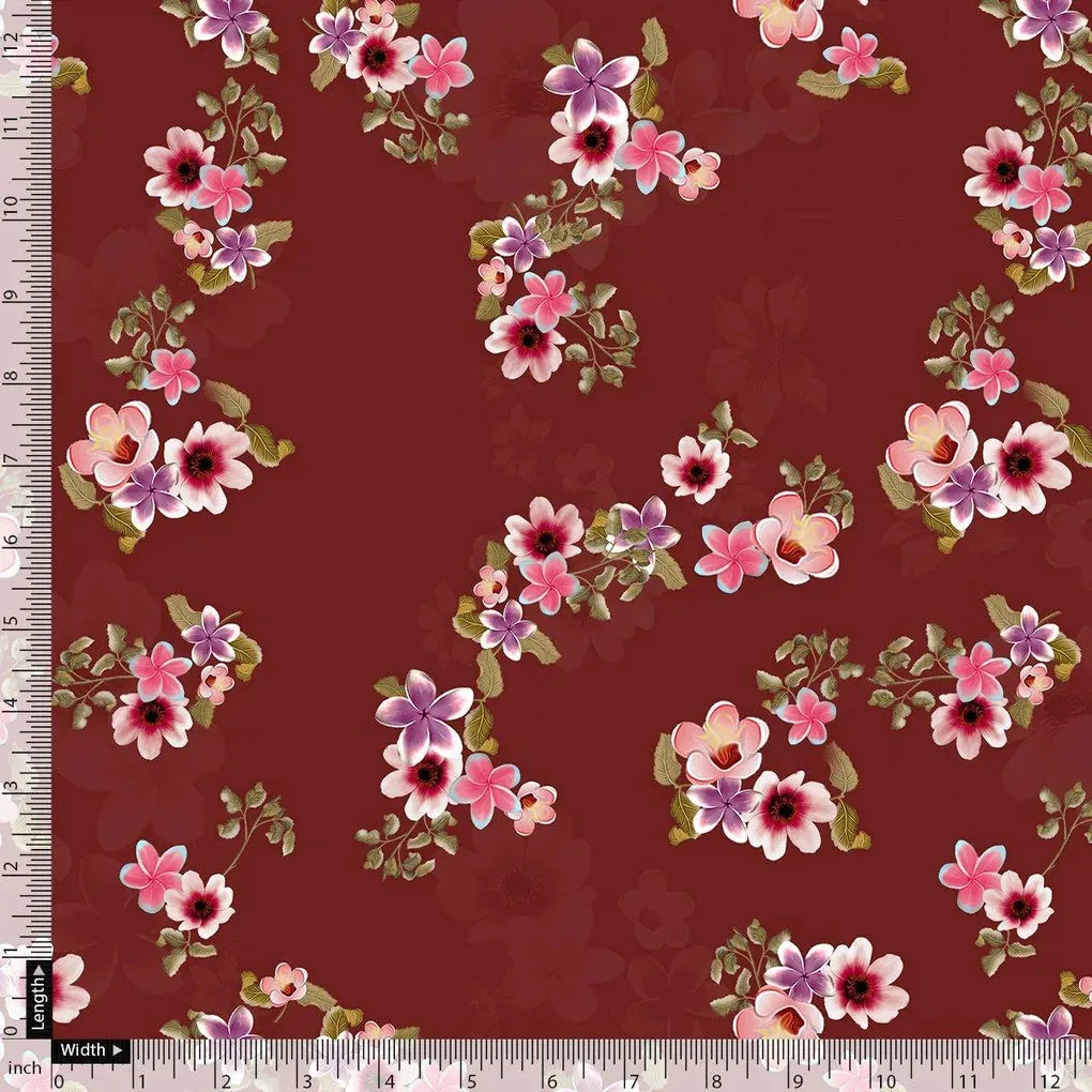 Floating Flowers With Marron Red Digital Printed Fabric - Japan Satin – js 0 ta05601p1 110 floating flowers with marron red digital printed fabric japan satin 4