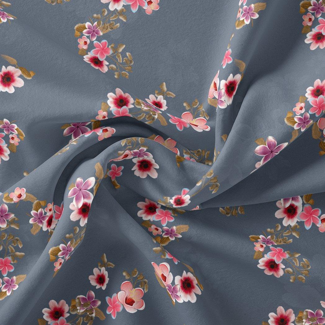 Tiny Flowers With Metal Grey Digital Printed Fabric - Japan Satin - FAB VOGUE Studio®