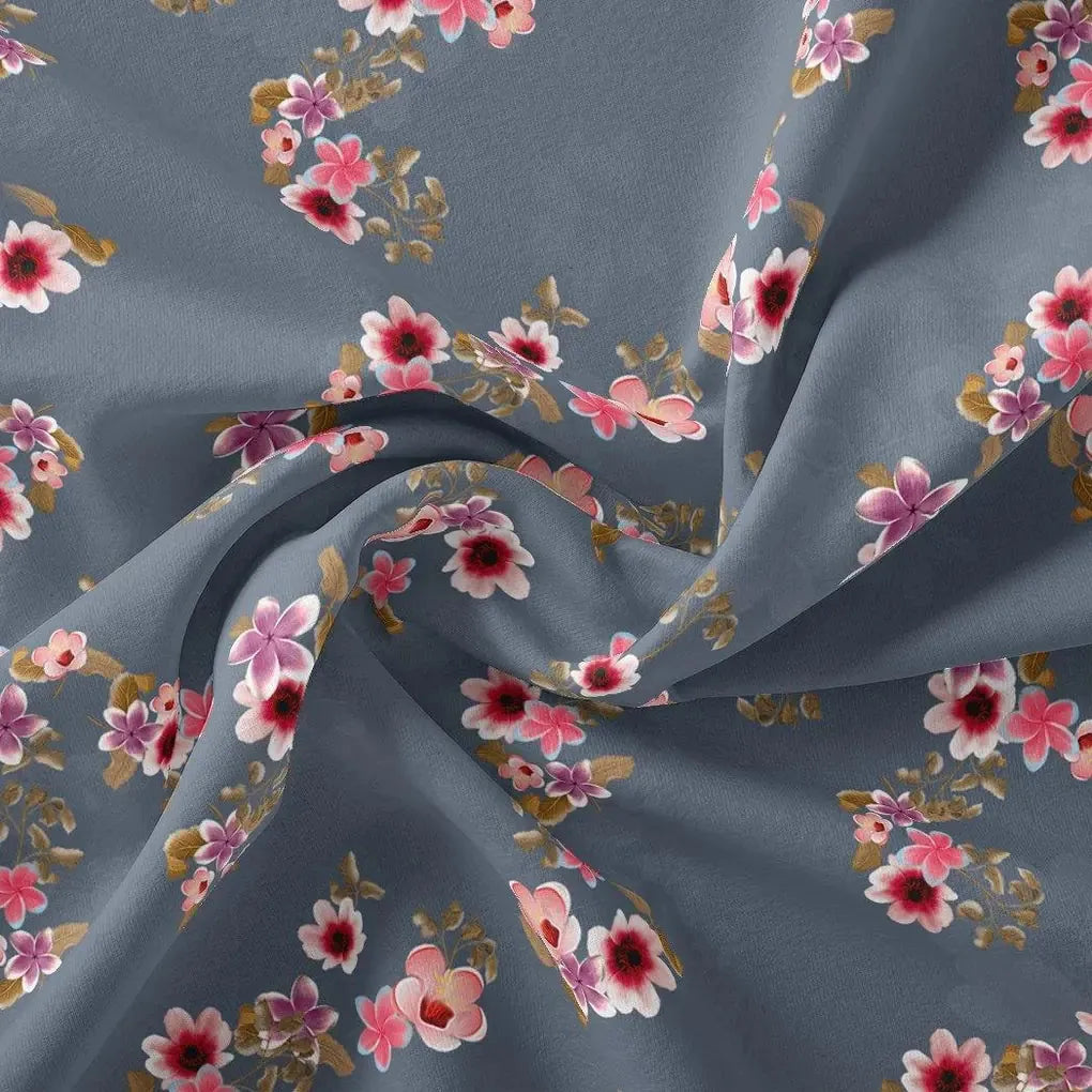 Tiny Flowers With Metal Grey Digital Printed Fabric - Japan Satin – js 0 ta05601p3 110 tiny flowers with metal grey digital printed fabric japan satin 3