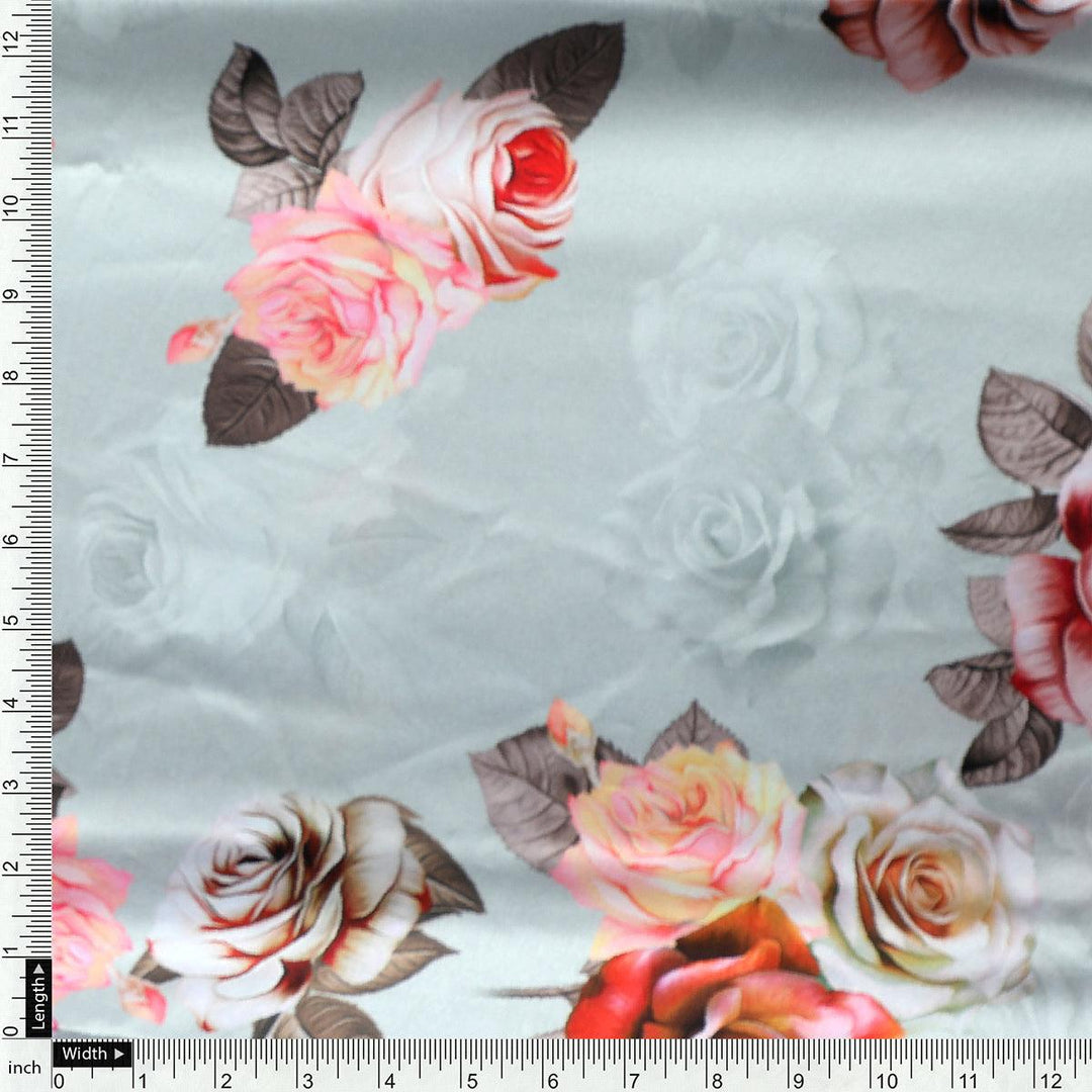 High Quality Multicolor Floral on Green Base Digitally Printed Fabrics - FAB VOGUE Studio®