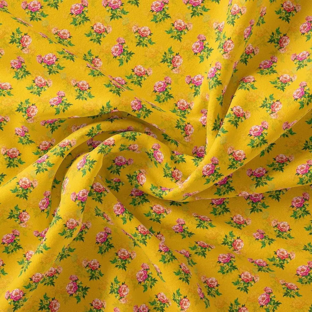 Pink Tiny Flower With Yellow Digital Printed Fabric – js 0 ta05637 110 pink tiny flower with yellow digital printed fabric 1