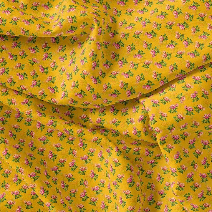 Pink Tiny Flower With Yellow Digital Printed Fabric - FAB VOGUE Studio®