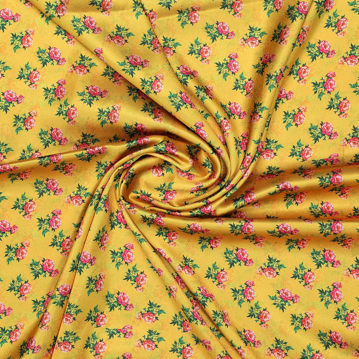 Pink Tiny Flower With Yellow Digital Printed Fabric - Japan Satin - FAB VOGUE Studio®