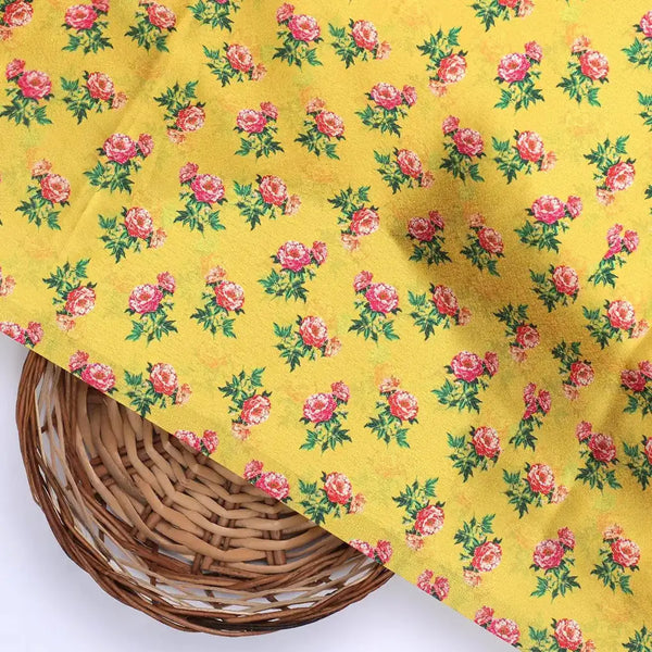 Pink Tiny Flower With Yellow Digital Printed Fabric - Japan Satin – js 0 ta05637 110 pink tiny flower with yellow digital printed fabric japan satin 2 - alternate view