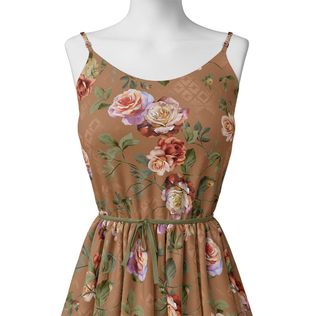 Oil Painted Flowers On Brown Digital Printed Fabric – js 0 ta05665p2 110 oil painted flowers on brown digital printed fabric 2