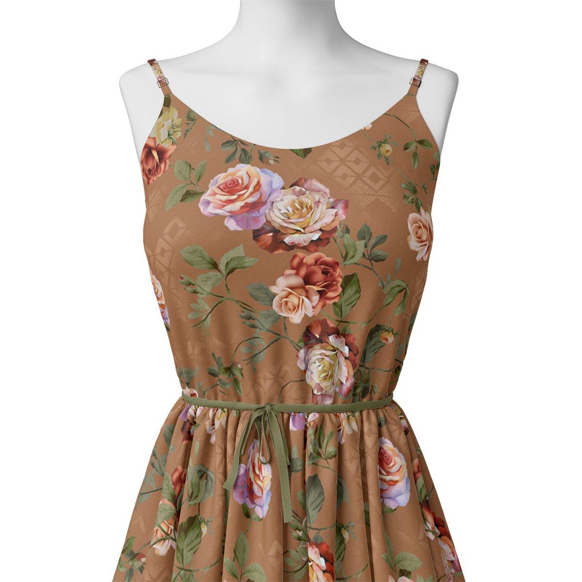 Oil Painted Flowers On Brown Digital Printed Fabric – js 0 ta05665p2 110 oil painted flowers on brown digital printed fabric 2