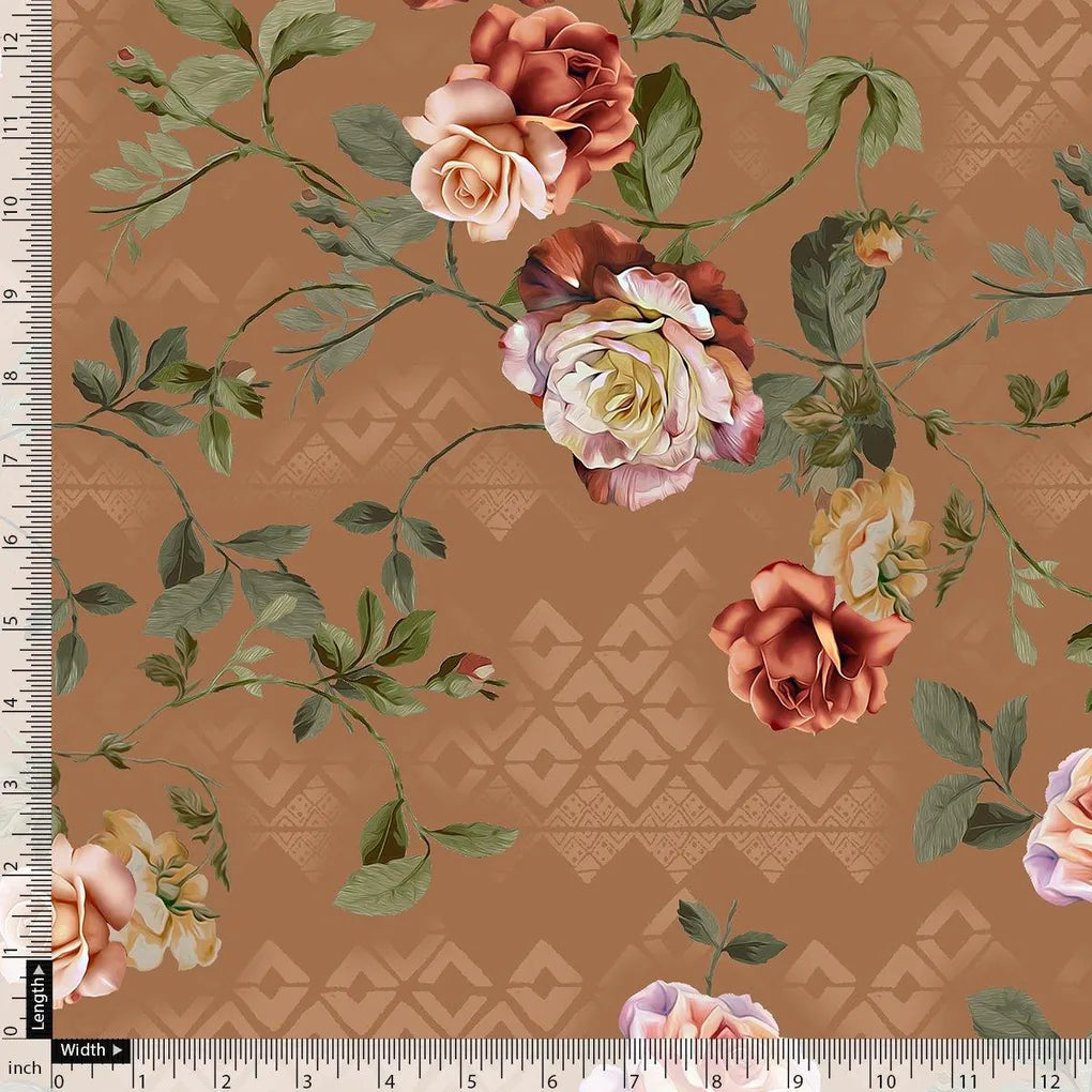 Oil Painted Flowers On Brown Digital Printed Fabric – js 0 ta05665p2 110 oil painted flowers on brown digital printed fabric 4