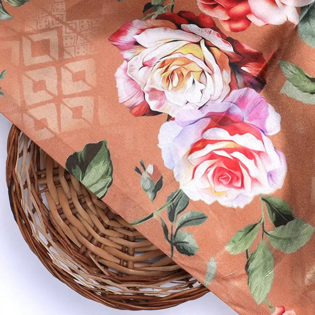 Oil Painted Flowers On Brown Digital Printed Fabric - Japan Satin – js 0 ta05665p2 110 oil painted flowers on brown digital printed fabric japan satin 2